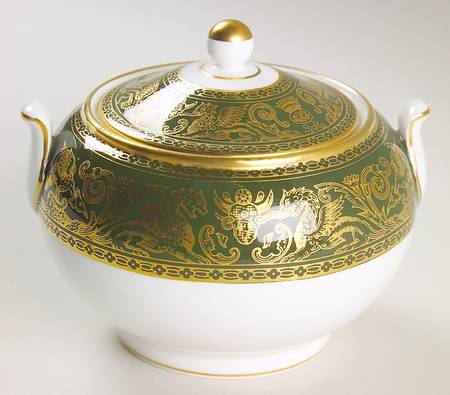 Florentine Dark Green Rim (No Floral Center) 146 Shape Sugar Bowl & Lid