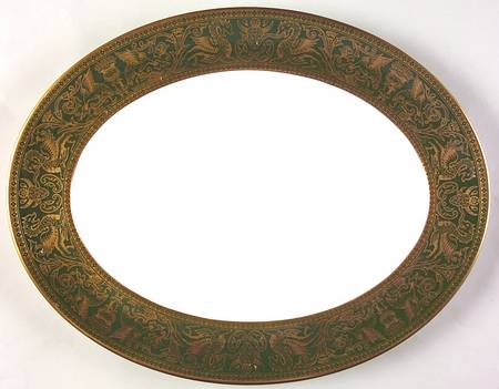 Florentine Dark Green Rim (No Floral Center) 13" Oval Serving Platter