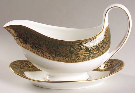 Florentine Dark Green Rim (No Floral Center) Gravy Boat & Underplate