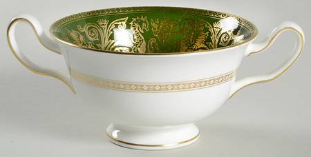 Florentine Dark Green Rim (No Floral Center) Footed Cream Soup Bowl