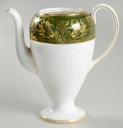Florentine Dark Green Rim (No Floral Center) Mini Coffee Pot No Lid