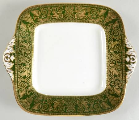 Florentine Dark Green Rim (No Floral Center) Square Handled Cake Plate