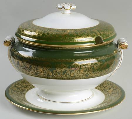 Florentine Dark Green Rim (No Floral Center) Tureen & Lid w/Underplate