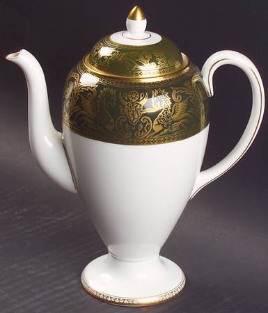 Florentine Dark Green Rim (No Floral Center) Mini Coffee Pot & Lid