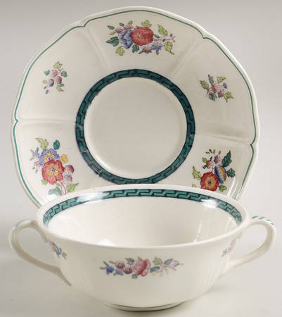 Floral (Scallop) Footed Cream Soup Bowl & Saucer Set