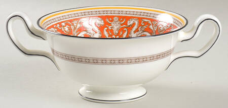 Florentine Coral (Red Flower Center) Footed Cream Soup Bowl