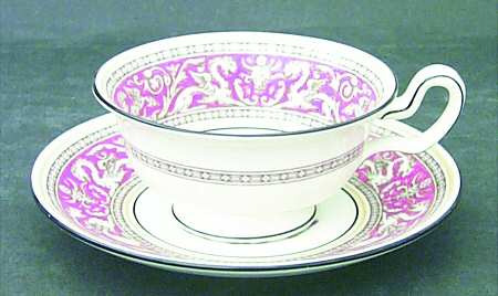 Florentine Coral (Red Flower Center) Footed Cup & Saucer Set