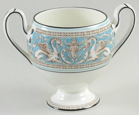 Florentine Turquoise Rim (Fruit Center, White Body) Globe Shape Sugar Bowl No Lid