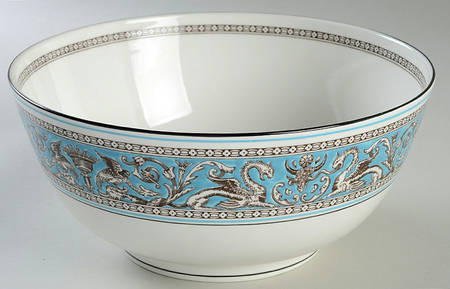 Florentine Turquoise Rim (Fruit Center, White Body) 9" Salad Serving Bowl