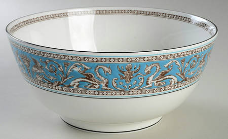 Florentine Turquoise Rim (Fruit Center, White Body) 9" Salad Serving Bowl