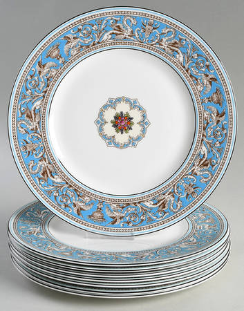 Florentine Turquoise Rim (Fruit Center, White Body) Estate Dinner Plate - Set of 8