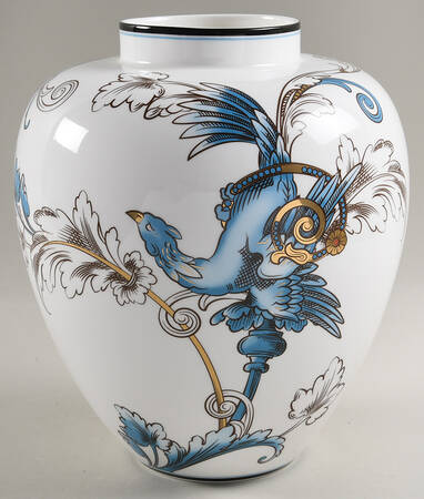 Florentine Turquoise Rim (Fruit Center, White Body) Covered Vase No Lid