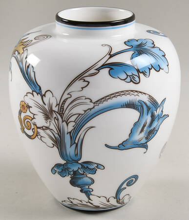 Florentine Turquoise Rim (Fruit Center, White Body) Covered Vase No Lid