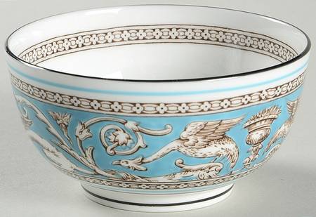 Florentine Turquoise Rim (Fruit Center, White Body) Mini Open Sugar Bowl