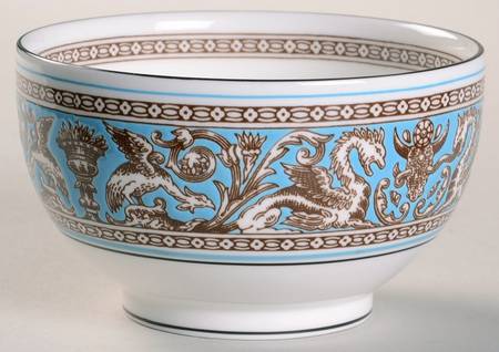 Florentine Turquoise Rim (Fruit Center, White Body) Open Sugar Bowl