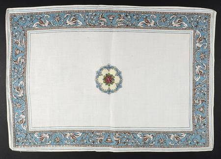 Florentine Turquoise Rim (Fruit Center, White Body) Linen Placemat