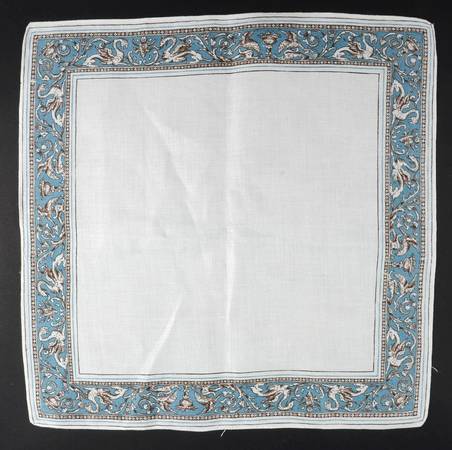 Florentine Turquoise Rim (Fruit Center, White Body) Linen Napkin