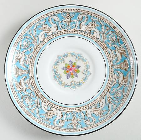 Florentine Turquoise Rim (Fruit Center, White Body) Saucer for Footed Cream Soup Bowl