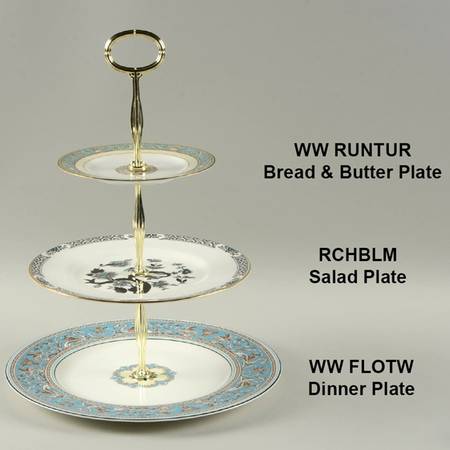 Florentine Turquoise Rim (Fruit Center, White Body) Mixed/Match 3 Tier Serving Tray