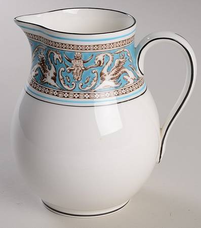 Florentine Turquoise Rim (Fruit Center, White Body) 16 Oz Pitcher