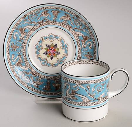 Florentine Turquoise Rim (Fruit Center, White Body) Bond Shape Demitasse Cup and Saucer Set