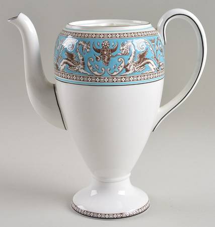 Florentine Turquoise Rim (Fruit Center, White Body) Coffee Pot No Lid