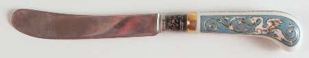 Florentine Turquoise Rim (Fruit Center, White Body) Hollow Handle Butter Spreader