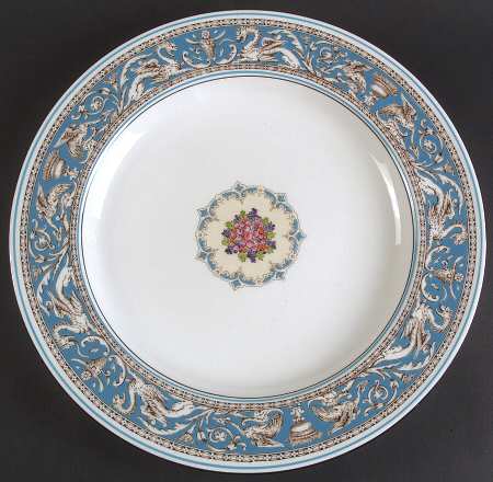 Florentine Turquoise Rim (Fruit Center, White Body) 15" Chop Plate (Round Platter)