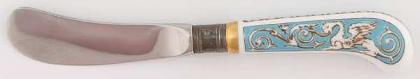 Florentine Turquoise Rim (Fruit Center, White Body) Hollow Handle Butter Spreader