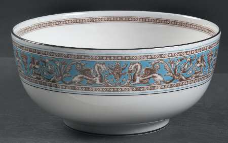 Florentine Turquoise Rim (Fruit Center, White Body) 8" Salad Serving Bowl