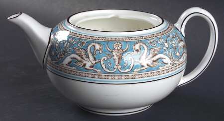 Florentine Turquoise Rim (Fruit Center, White Body) Small Teapot No Lid