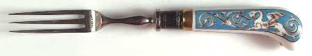 Florentine Turquoise Rim (Fruit Center, White Body) Individual Fruit Fork with Stainless Tines