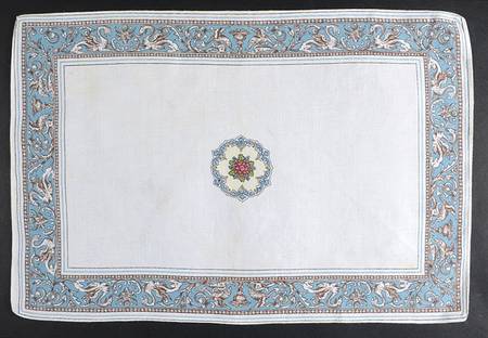 Florentine Turquoise Rim (Fruit Center, White Body) Linen Placemat
