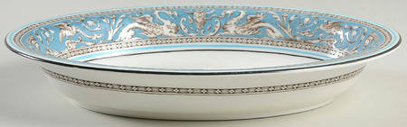 Florentine Turquoise Rim (No Center, White Body) 9" Oval Vegetable Bowl