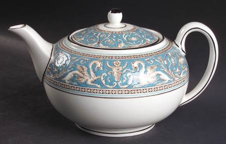 Florentine Turquoise Rim (No Center, White Body) Teapot & Lid