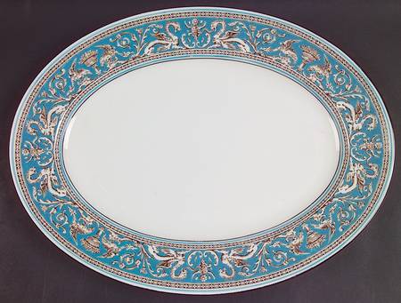 Florentine Turquoise Rim (No Center, White Body) 15" Oval Serving Platter