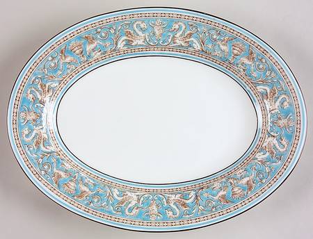 Florentine Turquoise Rim (No Center, White Body) 10" Oval Serving Platter