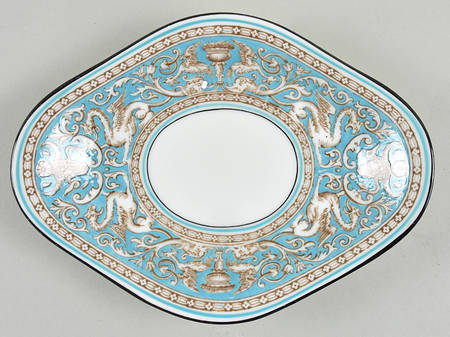 Florentine Turquoise Rim (No Center, White Body) Underplate for Gravy Boat