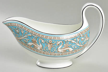 Florentine Turquoise Rim (No Center, White Body) Gravy Boat