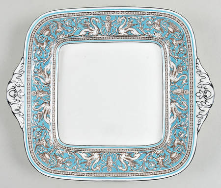 Florentine Turquoise Rim (No Center, White Body) Square Handled Cake Plate