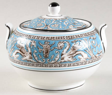 Florentine Turquoise Rim (No Center, White Body) 146 Shape Sugar Bowl & Lid
