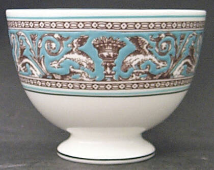 Florentine Turquoise Rim (No Center, White Body) Footed Open Sugar Bowl