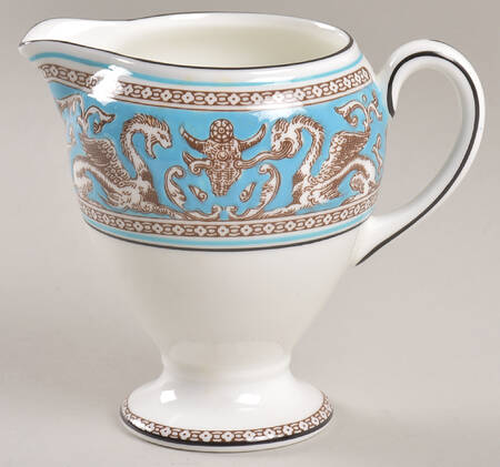 Florentine Turquoise Rim (No Center, White Body) Globe Shape Creamer