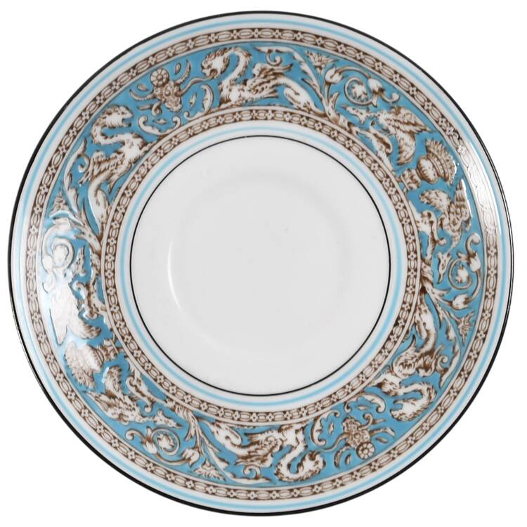 Florentine Turquoise Rim (No Center, White Body) Saucer for Peony Shape Footed Cup