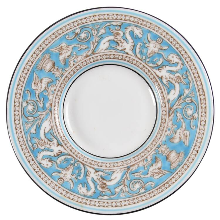 Florentine Turquoise Rim (No Center, White Body) Saucer for Bond Shape Demitasse Cup