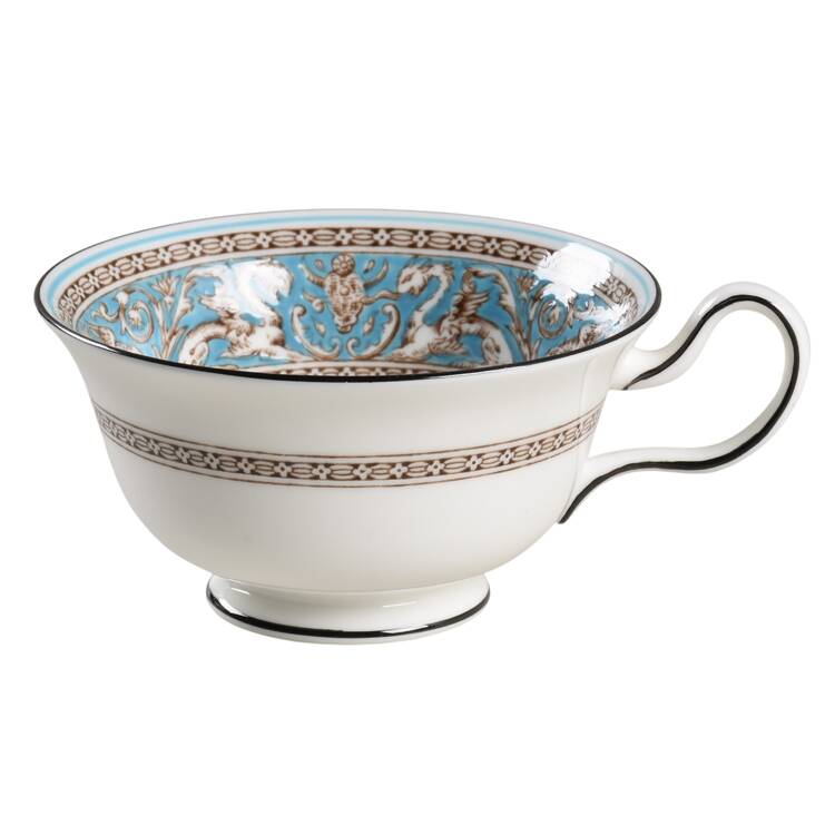 Florentine Turquoise Rim (No Center, White Body) Peony Shape Footed Cup