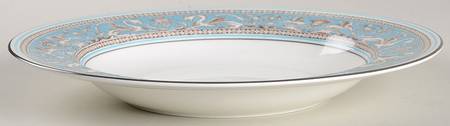 Florentine Turquoise Rim (No Center, White Body) Large Rim Soup Bowl
