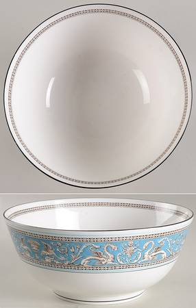 Florentine Turquoise Rim (No Center, White Body) 9" Salad Serving Bowl