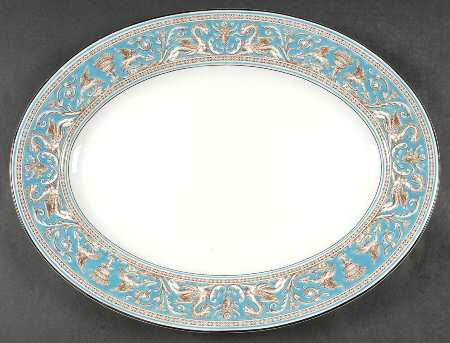Florentine Turquoise Rim (No Center, White Body) 17" Oval Serving Platter