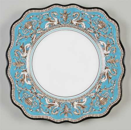 Florentine Turquoise Rim (No Center, White Body) Square Salad Plate